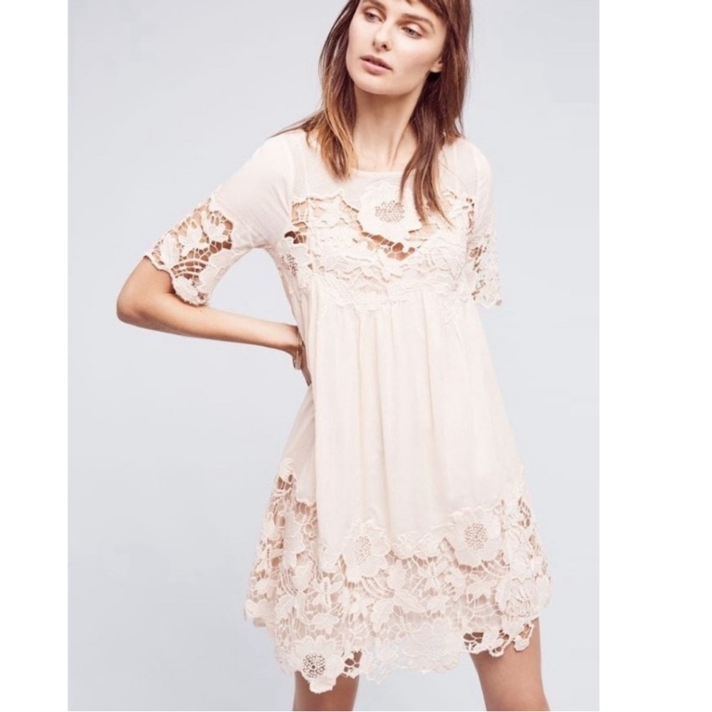 Anthropologie Holding Horses Magnolia Peach Mini Dress Crochet Size 0
